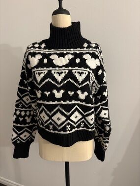 H&M Black & White Mickey Mouse knit pattern Turtleneck Sweater